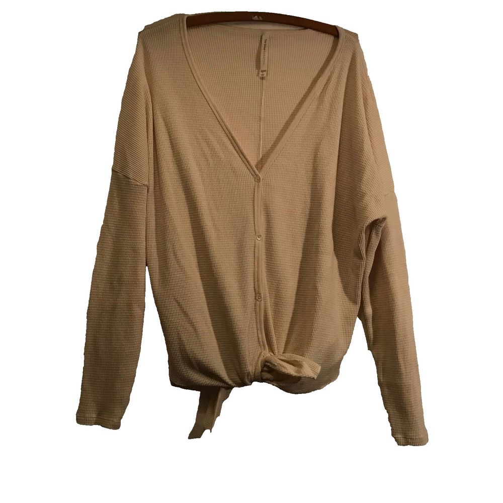 Aritzia The Group Babaton Button Up Long Sleeve Waffle Knit Top Blouse V-Neck L